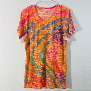 Harley-Davidson Multi Color Graphic Tee Women Small Rainbow Casual Lightweight